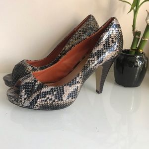 Madden Girl Snakeskin Peep Toe Pumps